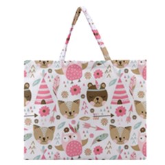 Pink Animals Pattern Zipper Large Tote Bag by Simbadda