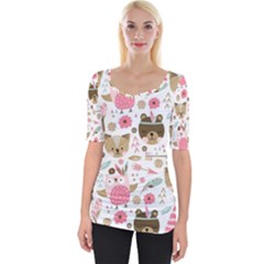 Pink Animals Pattern Wide Neckline Tee