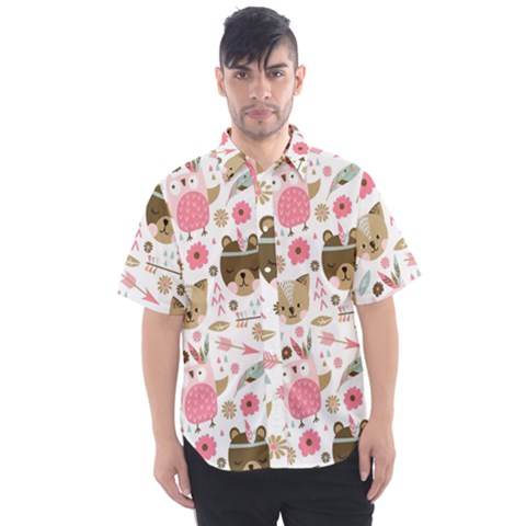 Pink Animals Pattern Men s Short Sleeve Shirt by Simbadda