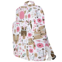 Pink Animals Pattern Double Compartment Backpack
