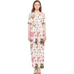 Pink Animals Pattern Draped Sleeveless Chiffon Jumpsuit