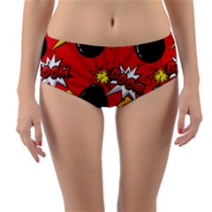 Pop Art Comic Pattern Bomb Boom Explosion Background Reversible Mid-waist Bikini Bottoms by Simbadda