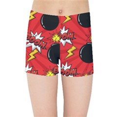 Pop Art Comic Pattern Bomb Boom Explosion Background Kids  Sports Shorts by Simbadda