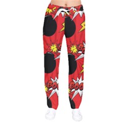 Pop Art Comic Pattern Bomb Boom Explosion Background Women Velvet Drawstring Pants by Simbadda