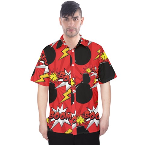 Pop Art Comic Pattern Bomb Boom Explosion Background Men s Hawaii Shirt by Simbadda