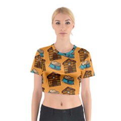 Pet House Bowl Food Seamless Pattern Cotton Crop Top by Simbadda