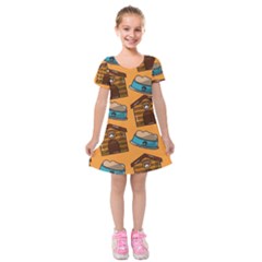 Pet House Bowl Food Seamless Pattern Kids  Short Sleeve Velvet Dress