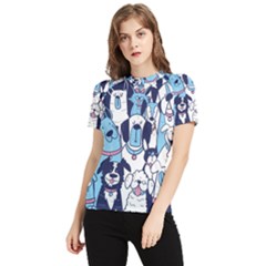 Dogs Seamless Pattern Women s Short Sleeve Rash Guard by Simbadda