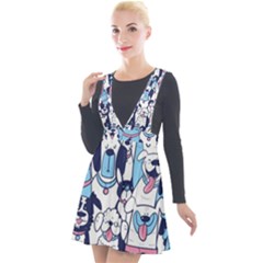 Dogs Seamless Pattern Plunge Pinafore Velour Dress by Simbadda