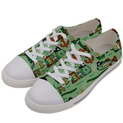 Seamless Pattern Fishes Pirates Cartoon Men s Low Top Canvas Sneakers by Simbadda