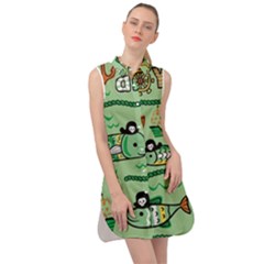 Seamless Pattern Fishes Pirates Cartoon Sleeveless Shirt Dress