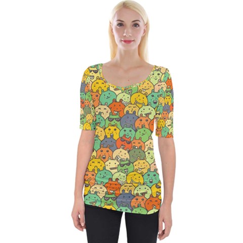 Seamless Pattern With Doodle Bunny Wide Neckline Tee by Simbadda