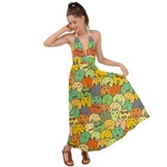 Seamless Pattern With Doodle Bunny Backless Maxi Beach Dress