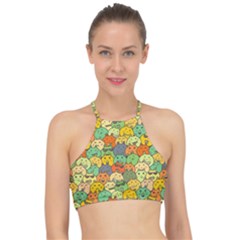 Seamless Pattern With Doodle Bunny Halter Bikini Top