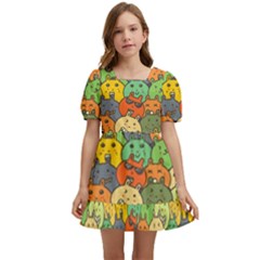 Seamless Pattern With Doodle Bunny Kids  Short Sleeve Dolly Dress by Simbadda