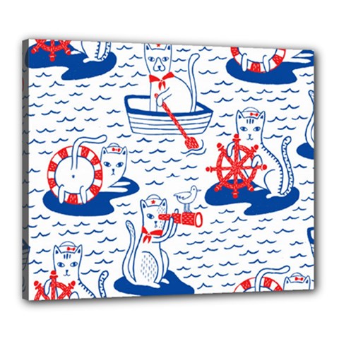 Nautical Cats Seamless Pattern Canvas 24  X 20  (stretched) by Simbadda