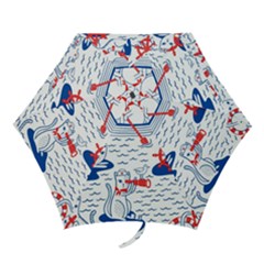 Nautical Cats Seamless Pattern Mini Folding Umbrellas by Simbadda