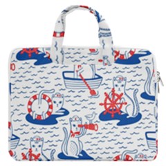 Nautical Cats Seamless Pattern Macbook Pro 16  Double Pocket Laptop Bag  by Simbadda