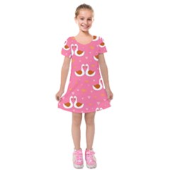 Swan Pattern Elegant Style Kids  Short Sleeve Velvet Dress