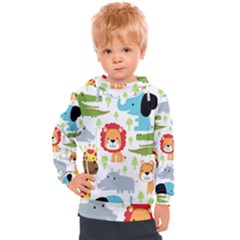 Seamless Pattern Vector With Animals Cartoon Kids  Hooded Pullover by Simbadda