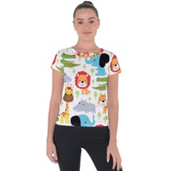 Seamless Pattern Vector With Animals Cartoon Short Sleeve Sports Top 