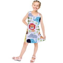 Seamless Pattern Vector With Animals Cartoon Kids  Tunic Dress by Simbadda