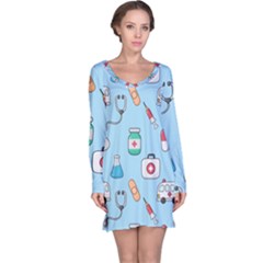 Medical Seamless Pattern Long Sleeve Nightdress by Simbadda