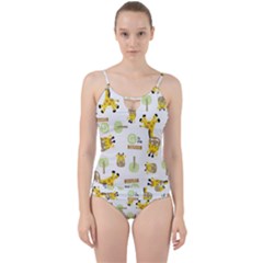 Vector Pattern With Cute Giraffe Cartoon Cut Out Top Tankini Set by Simbadda