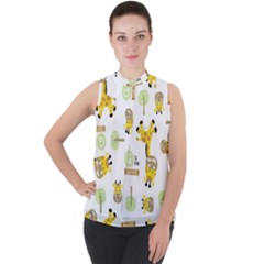 Vector Pattern With Cute Giraffe Cartoon Mock Neck Chiffon Sleeveless Top by Simbadda