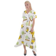 Vector Pattern With Cute Giraffe Cartoon Cross Front Sharkbite Hem Maxi Dress by Simbadda