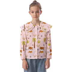 Cute Tiger Car Safari Seamless Pattern Kids  Peter Pan Collar Blouse by Simbadda