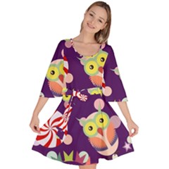 Owl Pattern Background Velour Kimono Dress by Simbadda