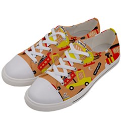 Seamless Pattern Cartoon With Transportation Vehicles Men s Low Top Canvas Sneakers by Simbadda