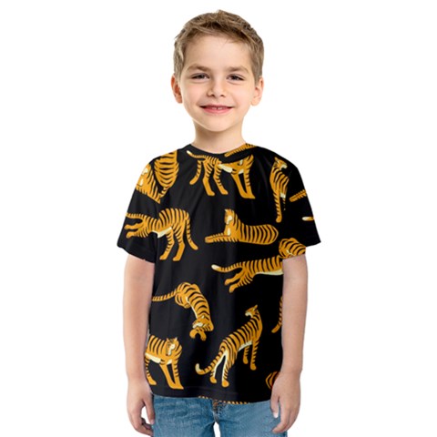 Seamless Exotic Pattern With Tigers Kids  Sport Mesh Tee by Simbadda