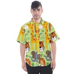 Seamless Pattern Vector With Animals Wildlife Cartoon Men s Short Sleeve Shirt