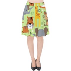 Seamless Pattern Vector With Animals Wildlife Cartoon Velvet High Waist Skirt by Simbadda