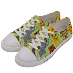 Seamless Pattern Vector With Animals Wildlife Cartoon Women s Low Top Canvas Sneakers by Simbadda