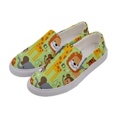 Seamless Pattern Vector With Animals Wildlife Cartoon Women s Canvas Slip Ons by Simbadda