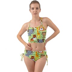 Seamless Pattern Vector With Animals Wildlife Cartoon Mini Tank Bikini Set