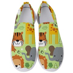 Seamless Pattern Vector With Animals Wildlife Cartoon Men s Slip On Sneakers by Simbadda