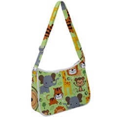 Seamless Pattern Vector With Animals Wildlife Cartoon Zip Up Shoulder Bag by Simbadda