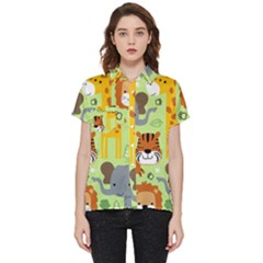 Seamless Pattern Vector With Animals Wildlife Cartoon Short Sleeve Pocket Shirt