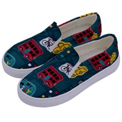 Seamless Pattern Hand Drawn With Vehicles Buildings Road Kids  Canvas Slip Ons by Simbadda