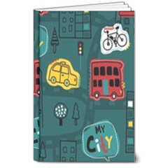 Seamless Pattern Hand Drawn With Vehicles Buildings Road 8  X 10  Hardcover Notebook