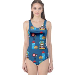 Racing-car-printing-set-cartoon-vector-pattern One Piece Swimsuit by Simbadda