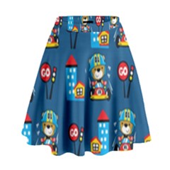 Racing-car-printing-set-cartoon-vector-pattern High Waist Skirt by Simbadda