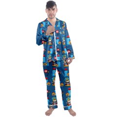 Racing-car-printing-set-cartoon-vector-pattern Men s Long Sleeve Satin Pajamas Set