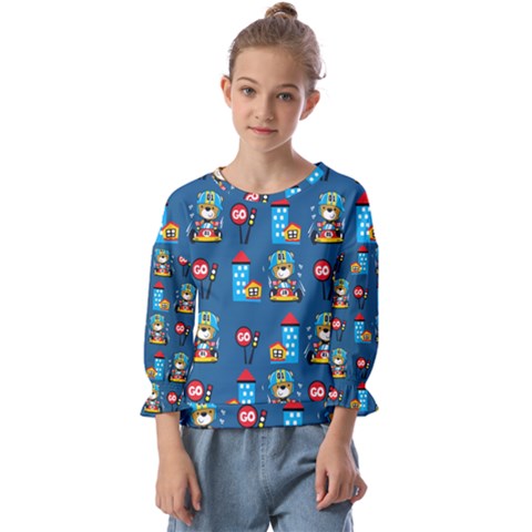 Racing-car-printing-set-cartoon-vector-pattern Kids  Cuff Sleeve Top by Simbadda