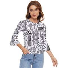 Navigation-seamless-pattern Bell Sleeve Top