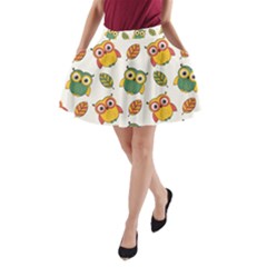 Background-with-owls-leaves-pattern A-line Pocket Skirt by Simbadda